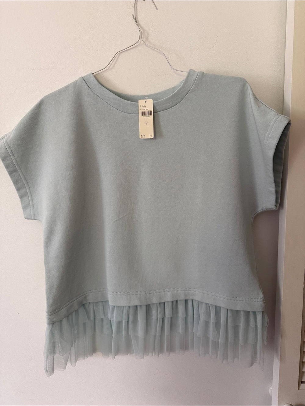 Maeve Light Blue Tulle-Hem Top